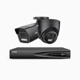 H500P - Zestaw do Monitoringu PoE 2 Kamery (1 Tubowa & 1 Kopułkowa) 3K z 4-Kanałowy Rejestratorem NVR, Noktowizja Pelny Kolor & EXIR, rozdzielczość 3072*1728, przysłona f/1.6 (0.005 Lux), detekcja ludzi i pojazdów, wbudowany mikrofon, IP67